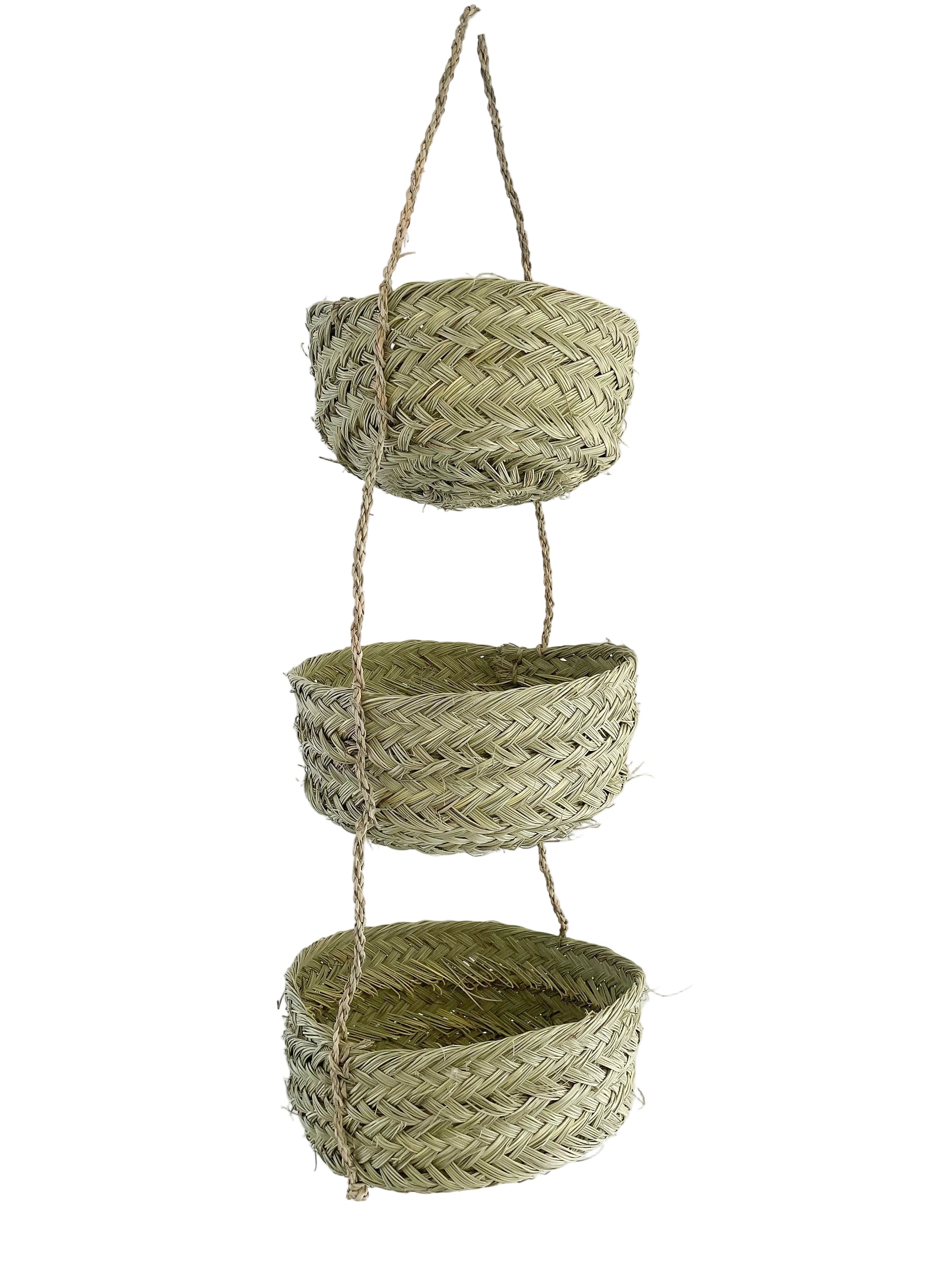 Handmade Moroccan Wicker Hanging Storage Basket – 3-Tier Woven Organizer for Wall or Ceiling