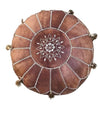 Handmade Moroccan Leather Pouf – Tan Brown Round Ottoman with Hand-Stitched Detail