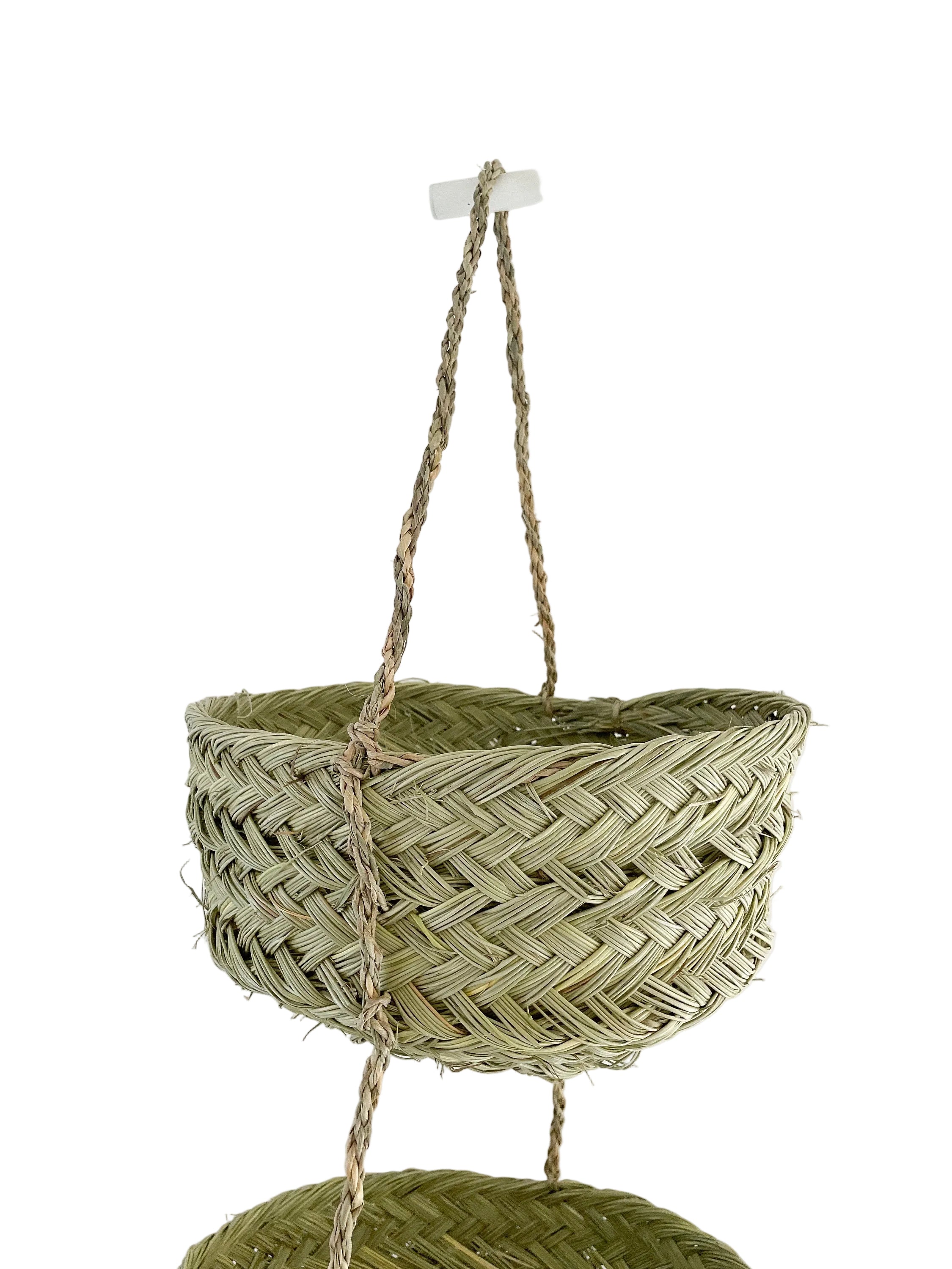 Handmade Moroccan Wicker Hanging Storage Basket – 3-Tier Woven Organizer for Wall or Ceiling