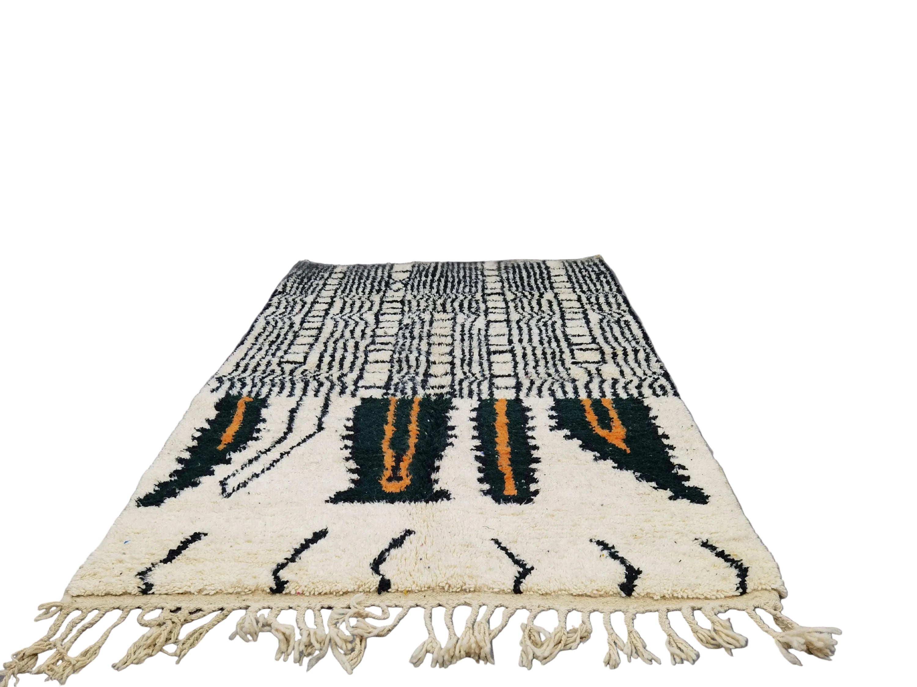 Handmade Moroccan Hand-Knotted Black and White Wool Rug