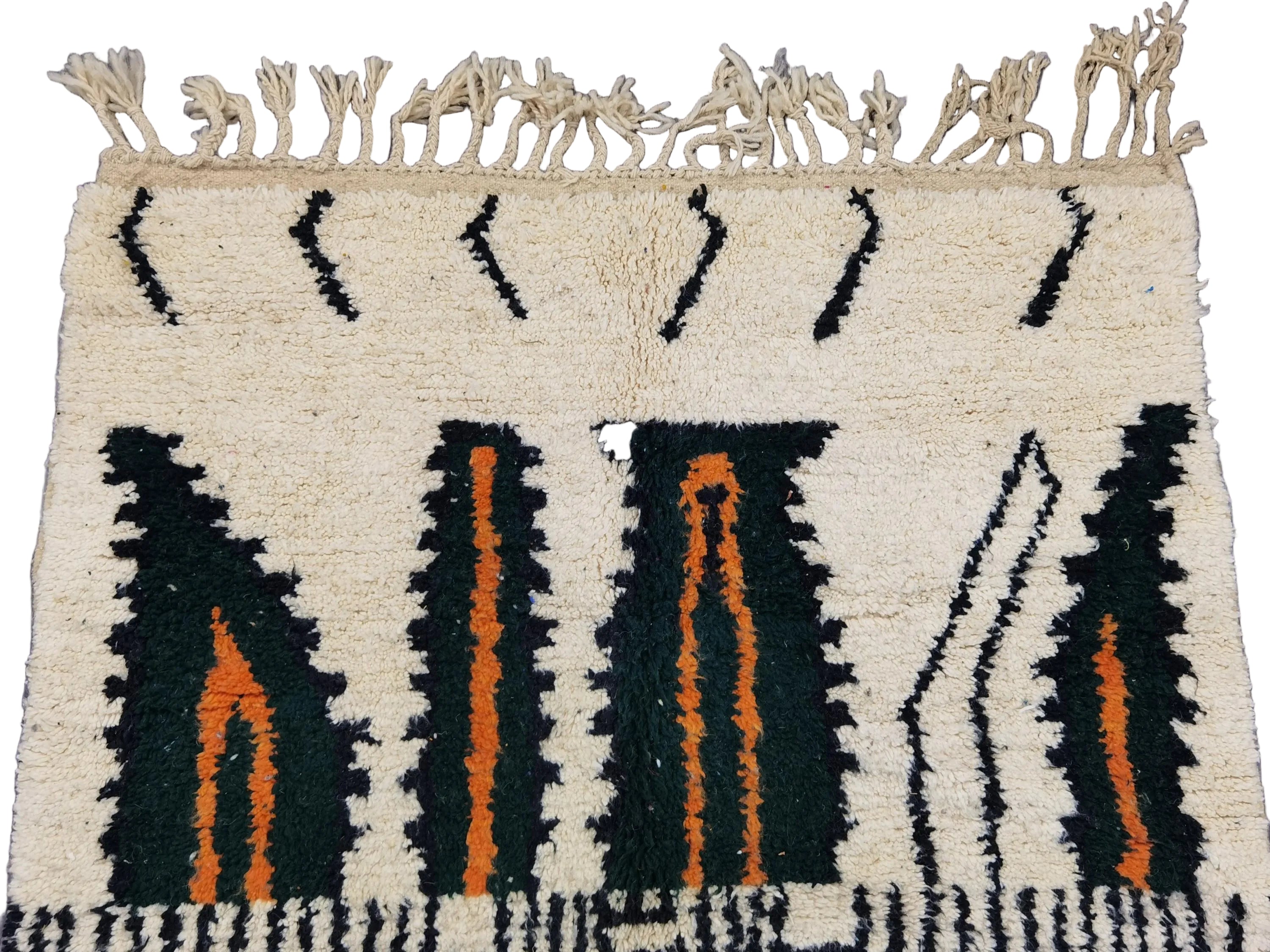 Handmade Moroccan Hand-Knotted Black and White Wool Rug