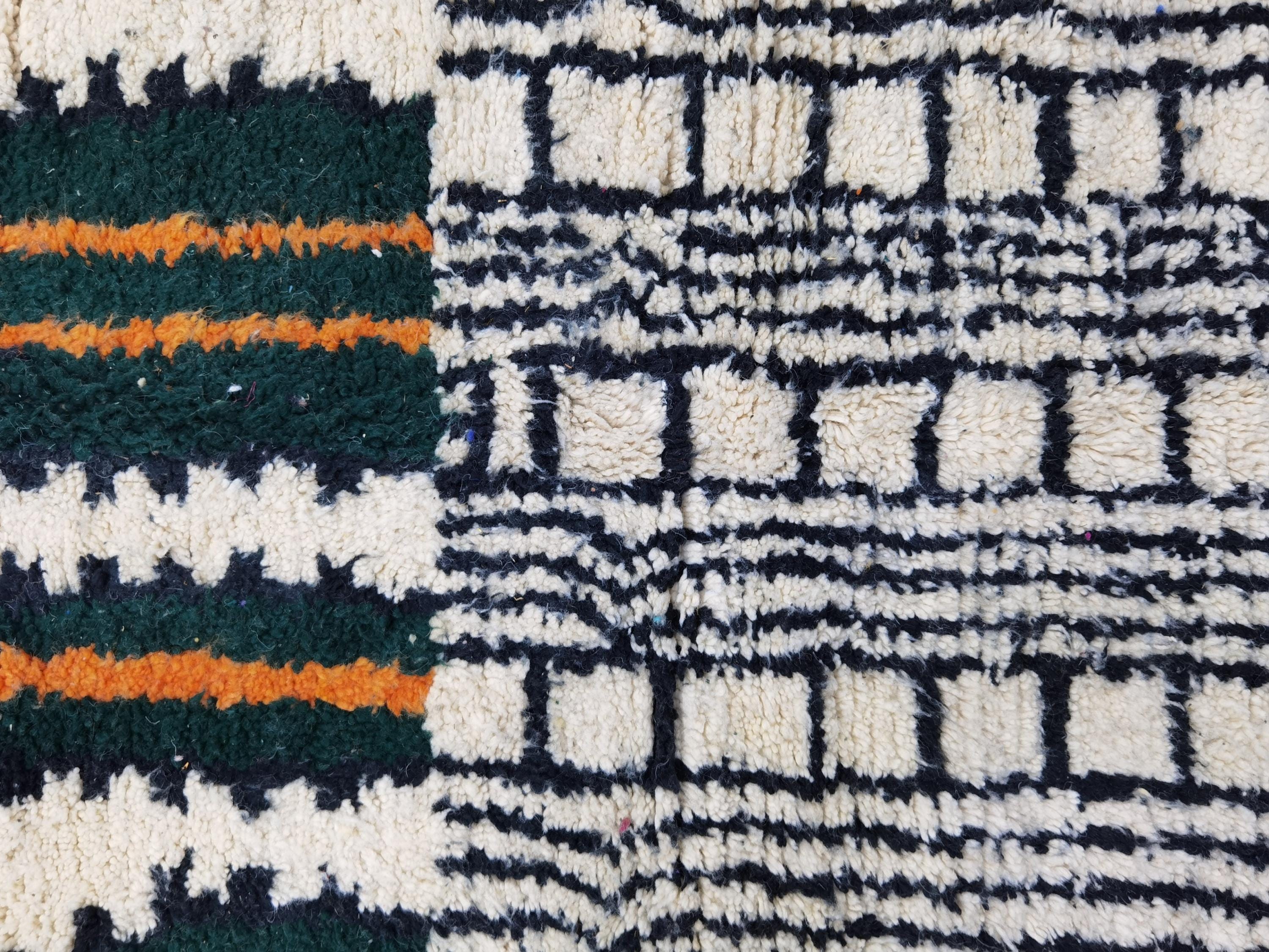 Handmade Moroccan Hand-Knotted Black and White Wool Rug