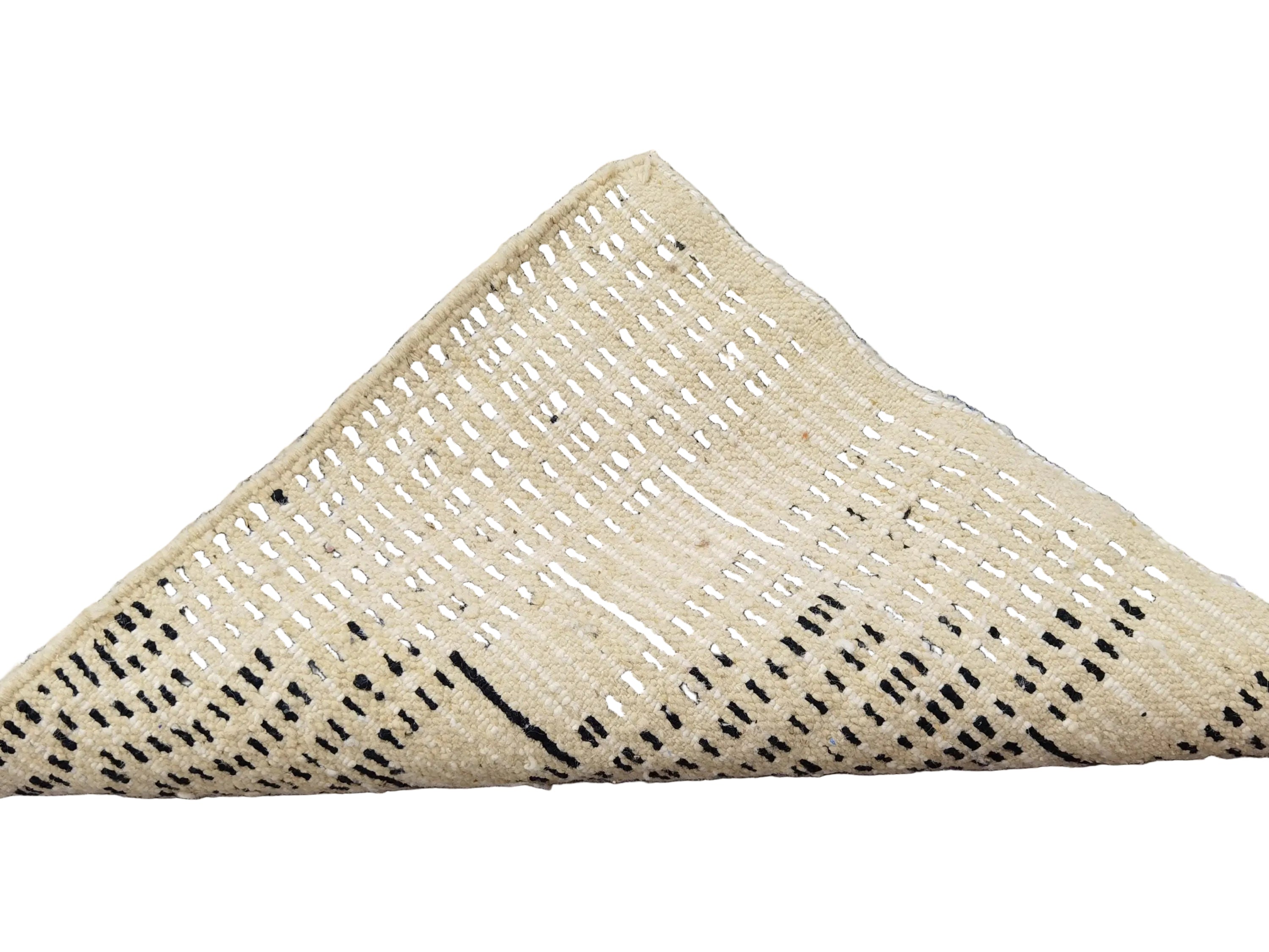 Handmade Moroccan Hand-Knotted Black and White Wool Rug