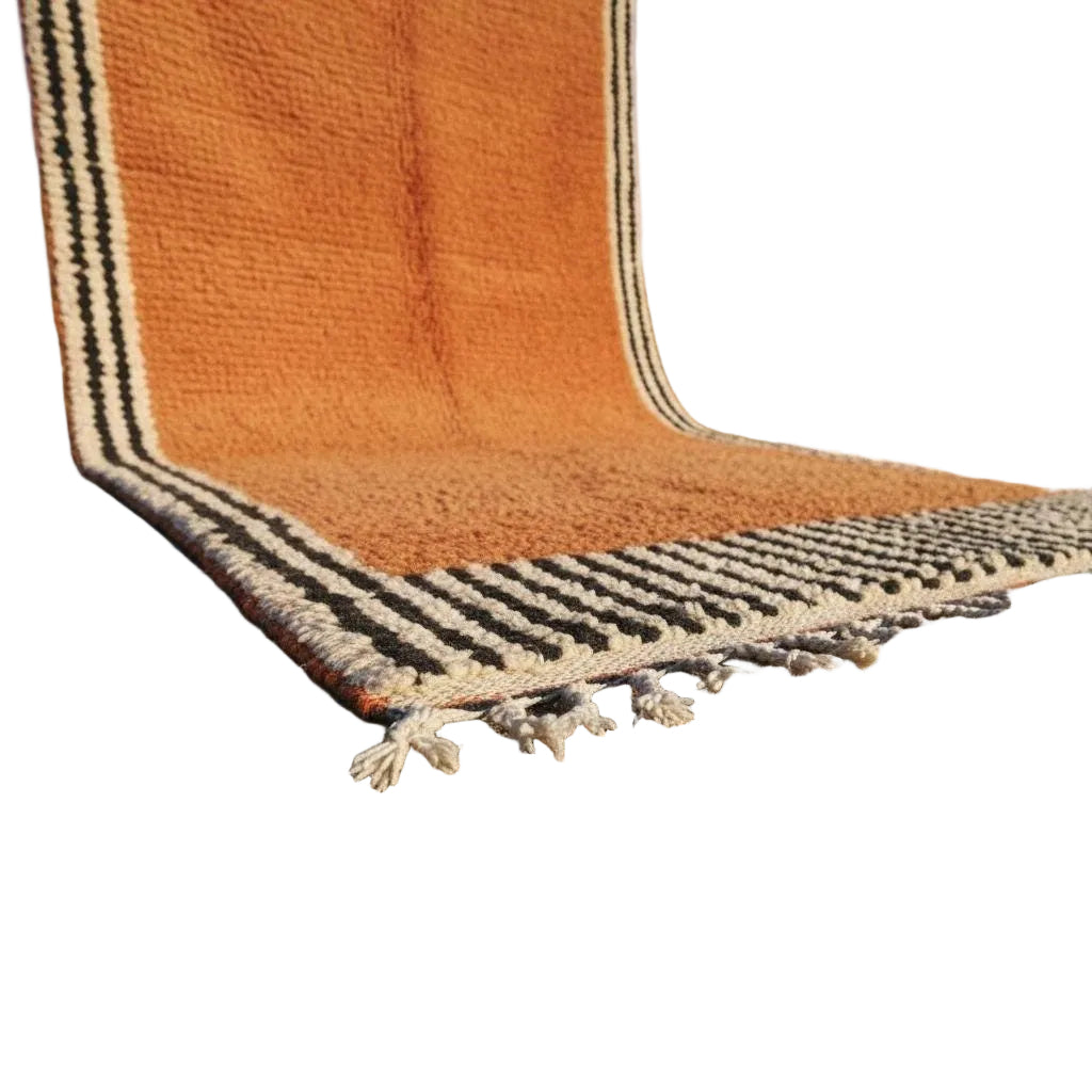 Handmade Moroccan Berber Rug – Terracotta Orange Wool Carpet with Striped Border