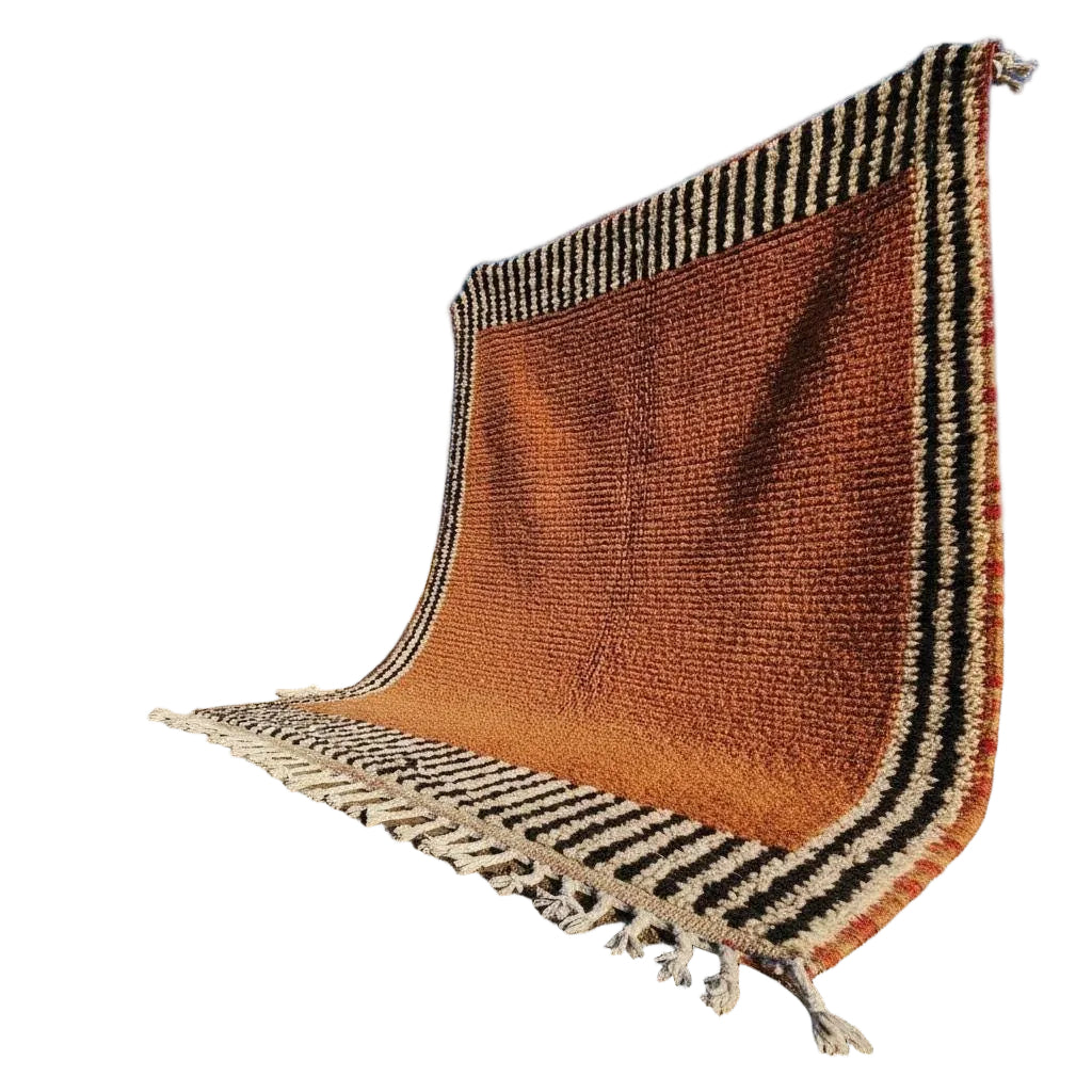 Handmade Moroccan Berber Rug – Terracotta Orange Wool Carpet with Striped Border