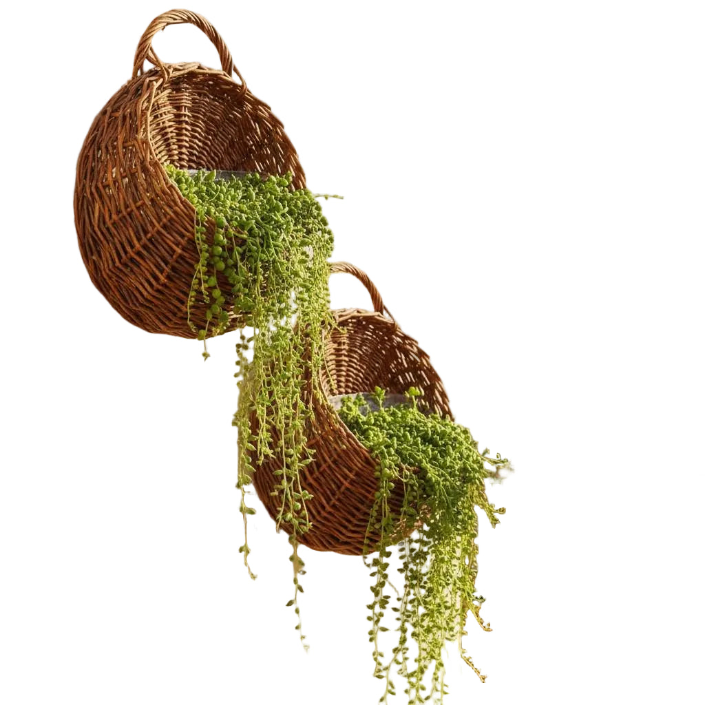 Handmade Woven Wall Hanging Planter Basket – Rattan Plant Holder for Boho Wall Decor