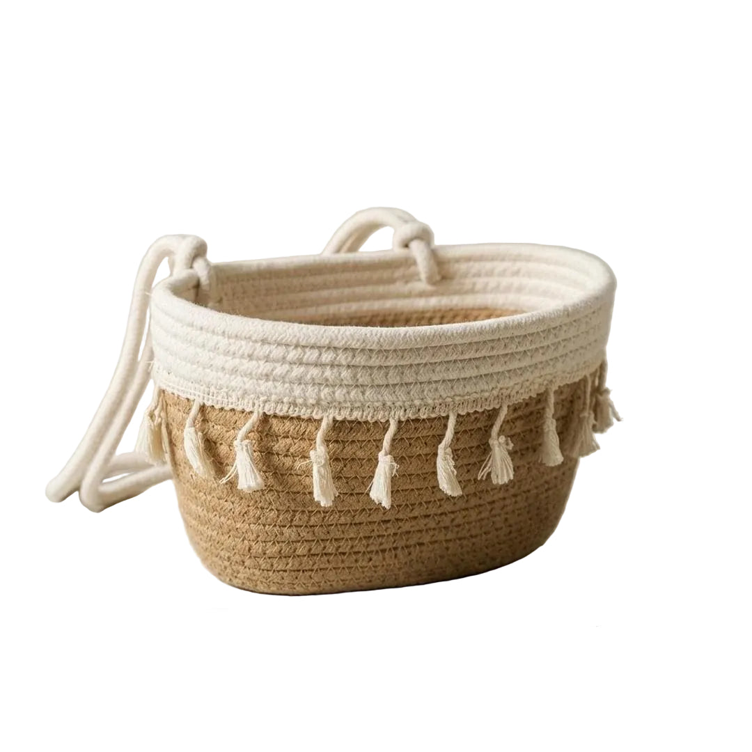 Handmade 3-Tier Hanging Basket Organizer – Handwoven Cotton Rope Storage with Tassel Boho Design