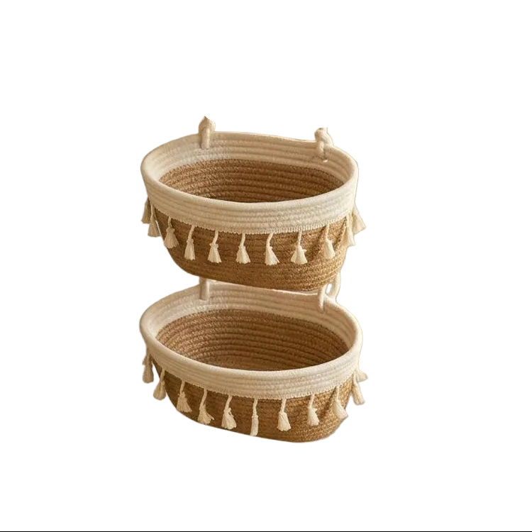 Handmade 3-Tier Hanging Basket Organizer – Handwoven Cotton Rope Storage with Tassel Boho Design